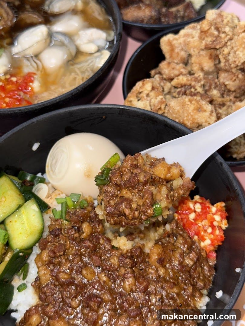 Close-up of Taiwanese Braised Pork Rice Bowl