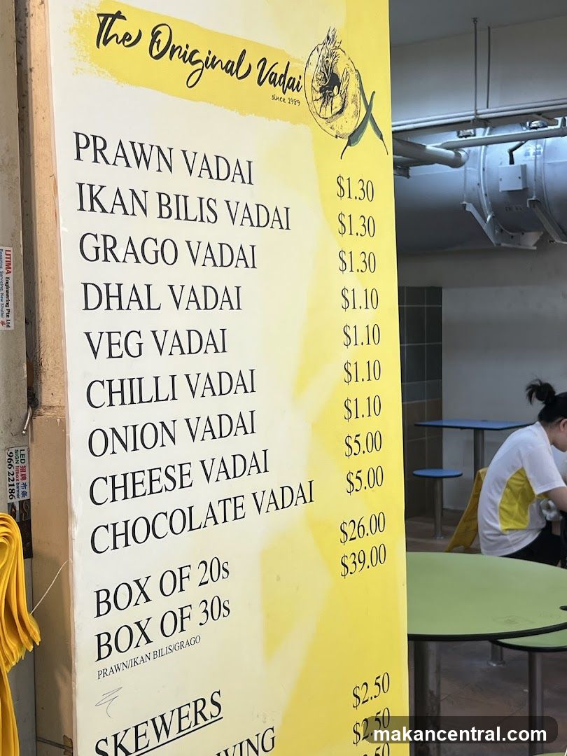 The Original Vadai Menu