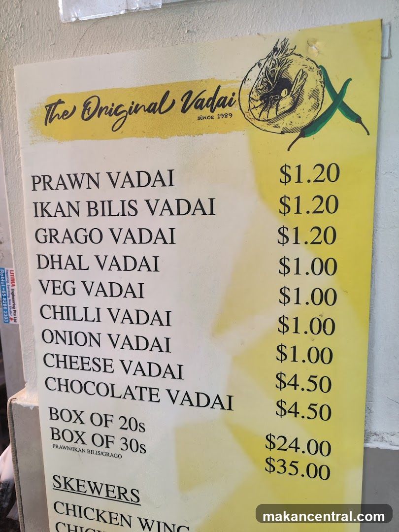 The Original Vadai Menu