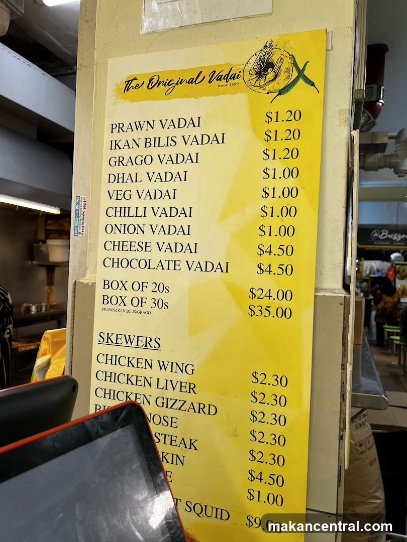 The Original Vadai Menu