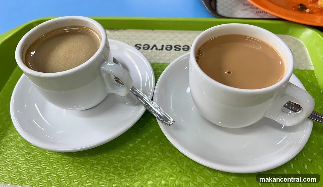 Two cups of coffee on a tray