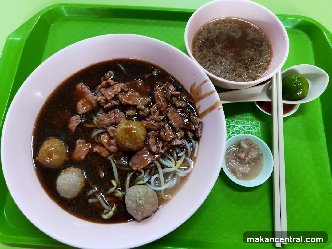 Beef noodle soup with meatballs