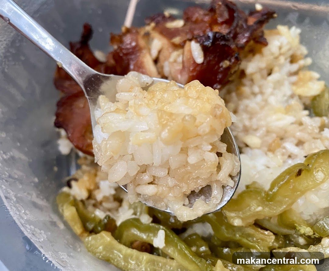 Close-up of a Spoonful of Rice and Meat