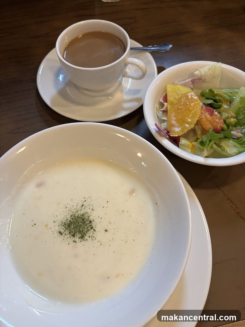 Creamy Soup, Salad, and Coffee