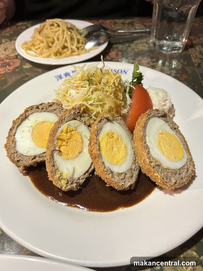 Scotch Eggs with Side Salad and Pasta