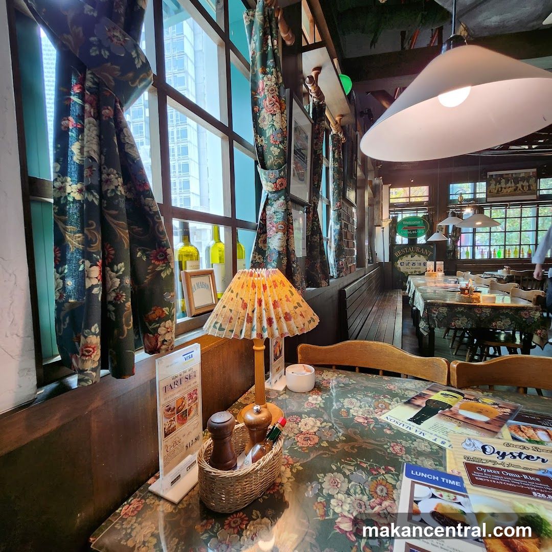 Restaurant Interior with Floral Tablecloths