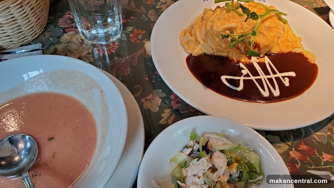Omurice with sauce and salad