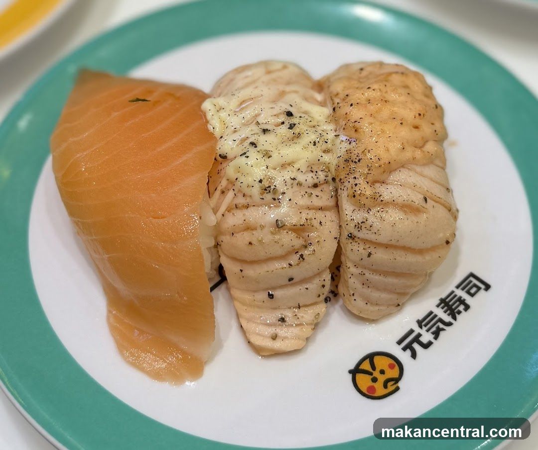Salmon Nigiri and Seared Salmon Nigiri