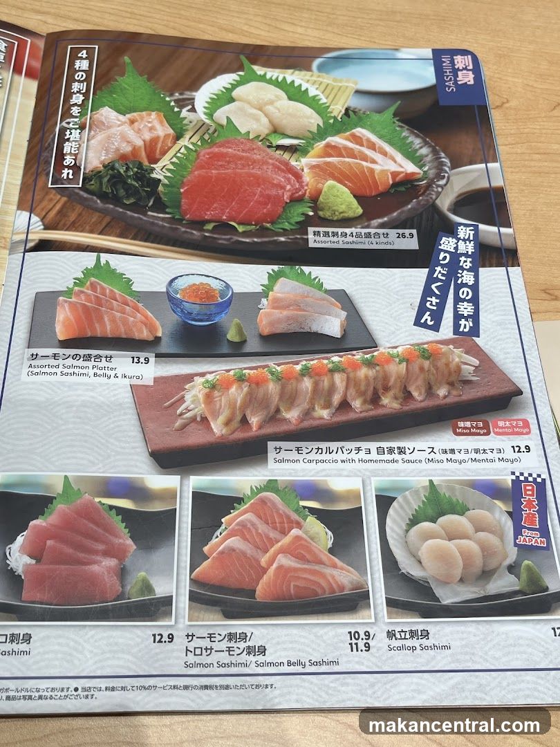 Sashimi Menu