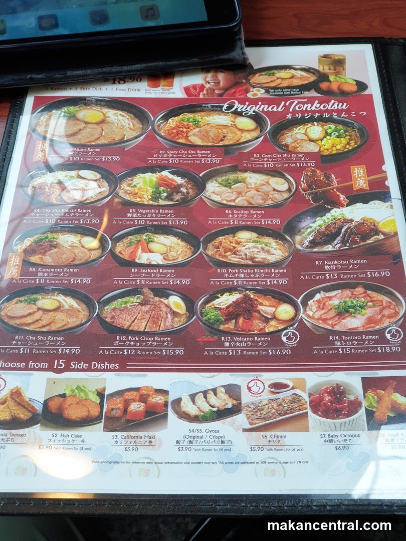 Original Tonkotsu Ramen Menu