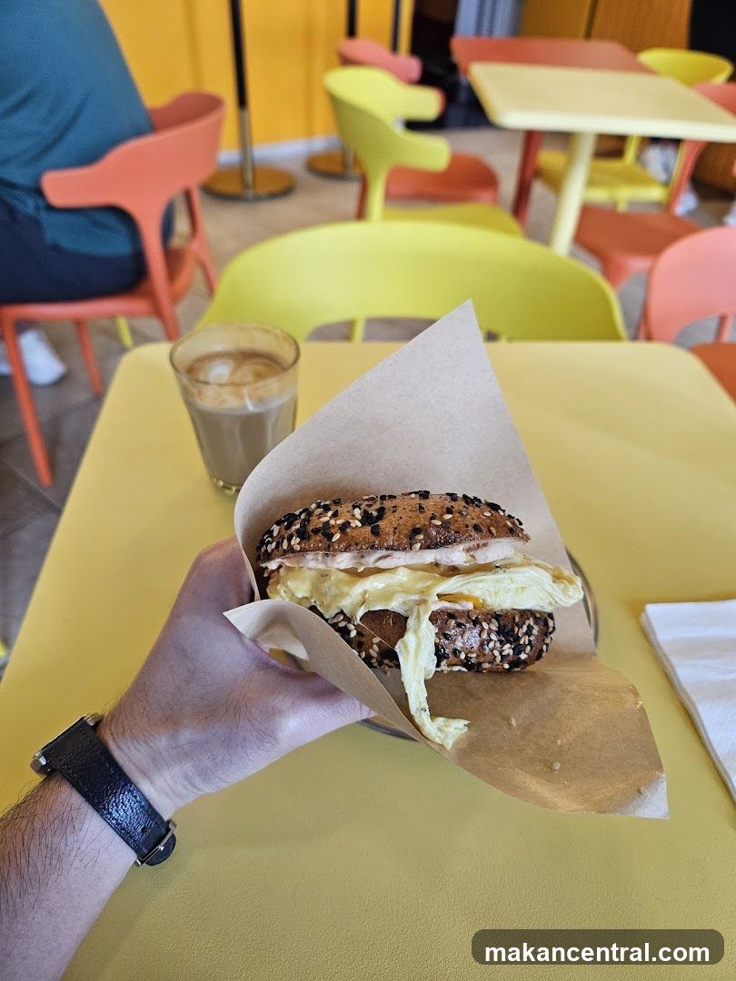Bagel sandwich and coffee