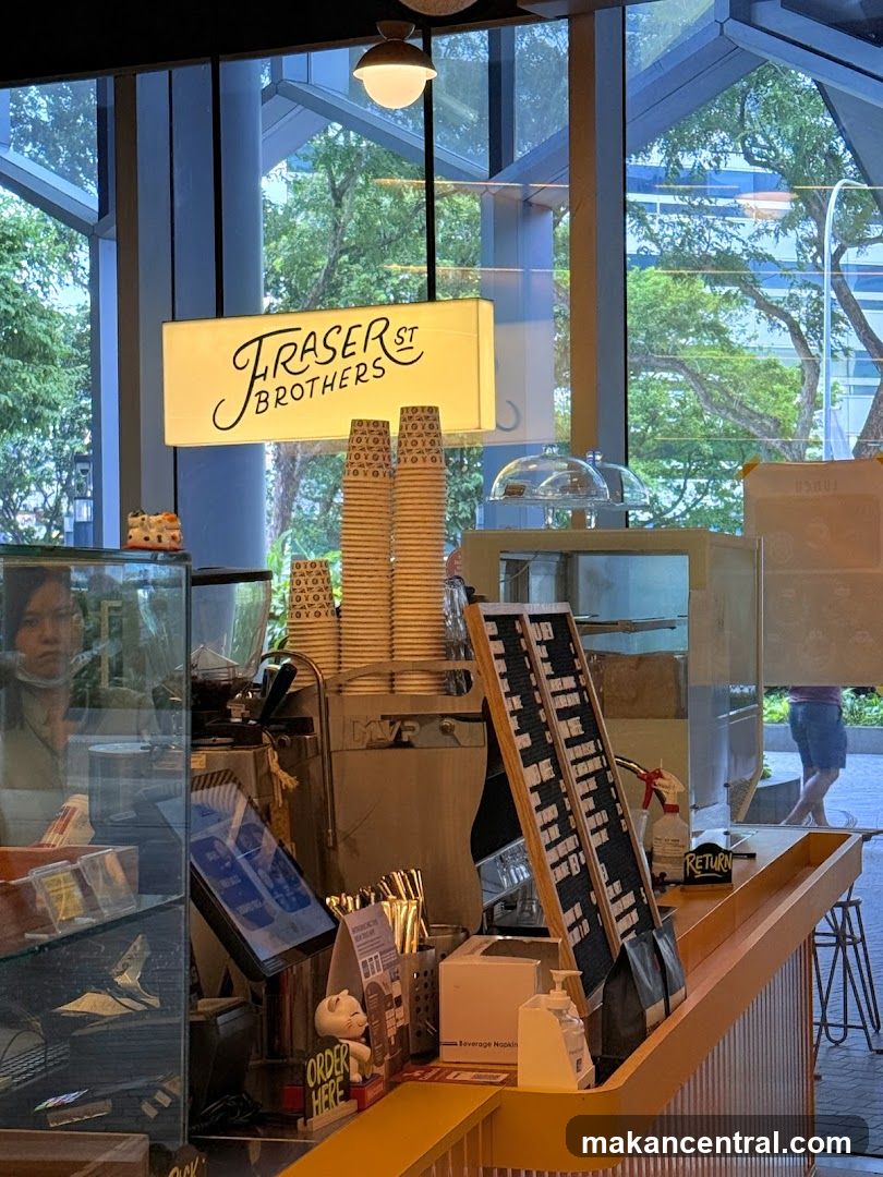 Coffee shop counter with signage