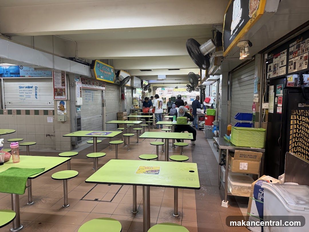 Food court with tables and stalls