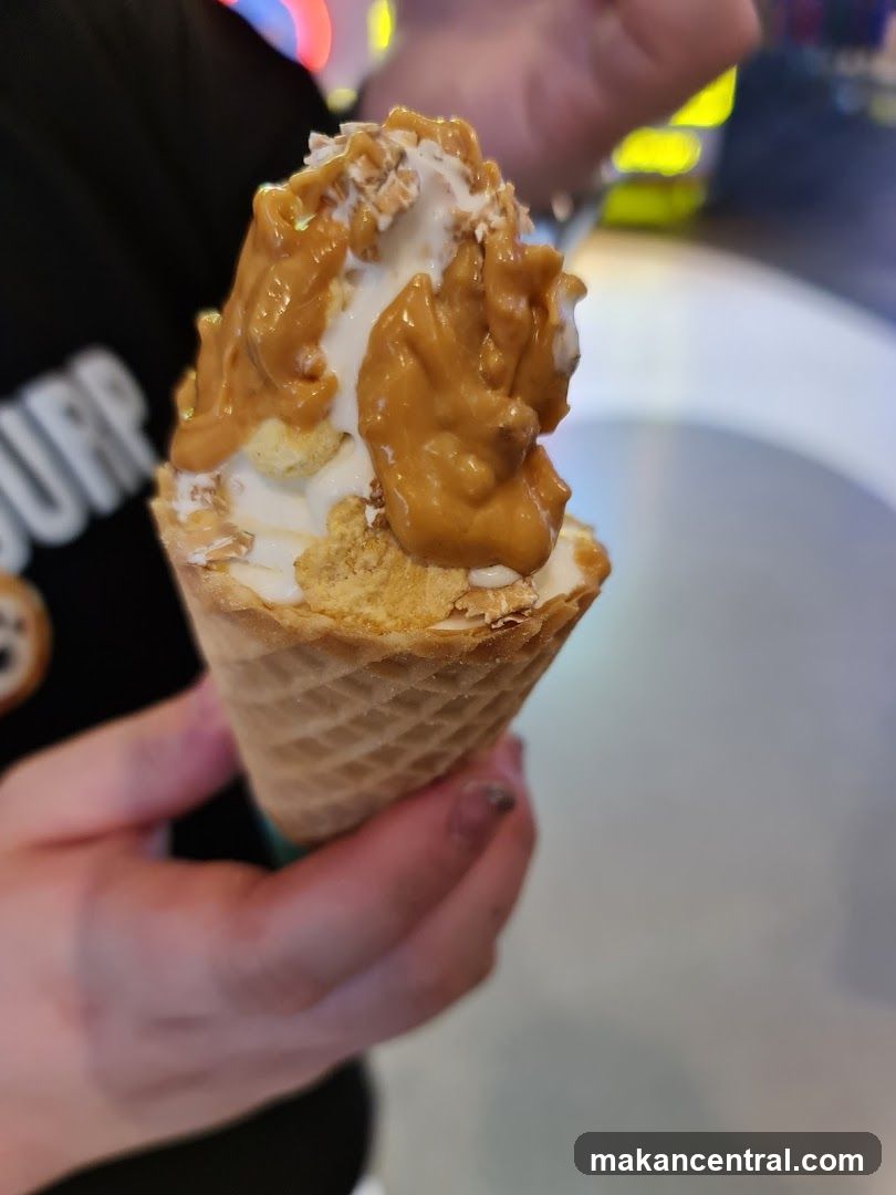 Ice Cream Cone with Peanut Butter Topping