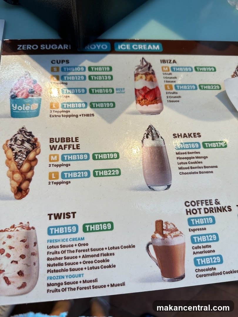 Yole Ice Cream Menu