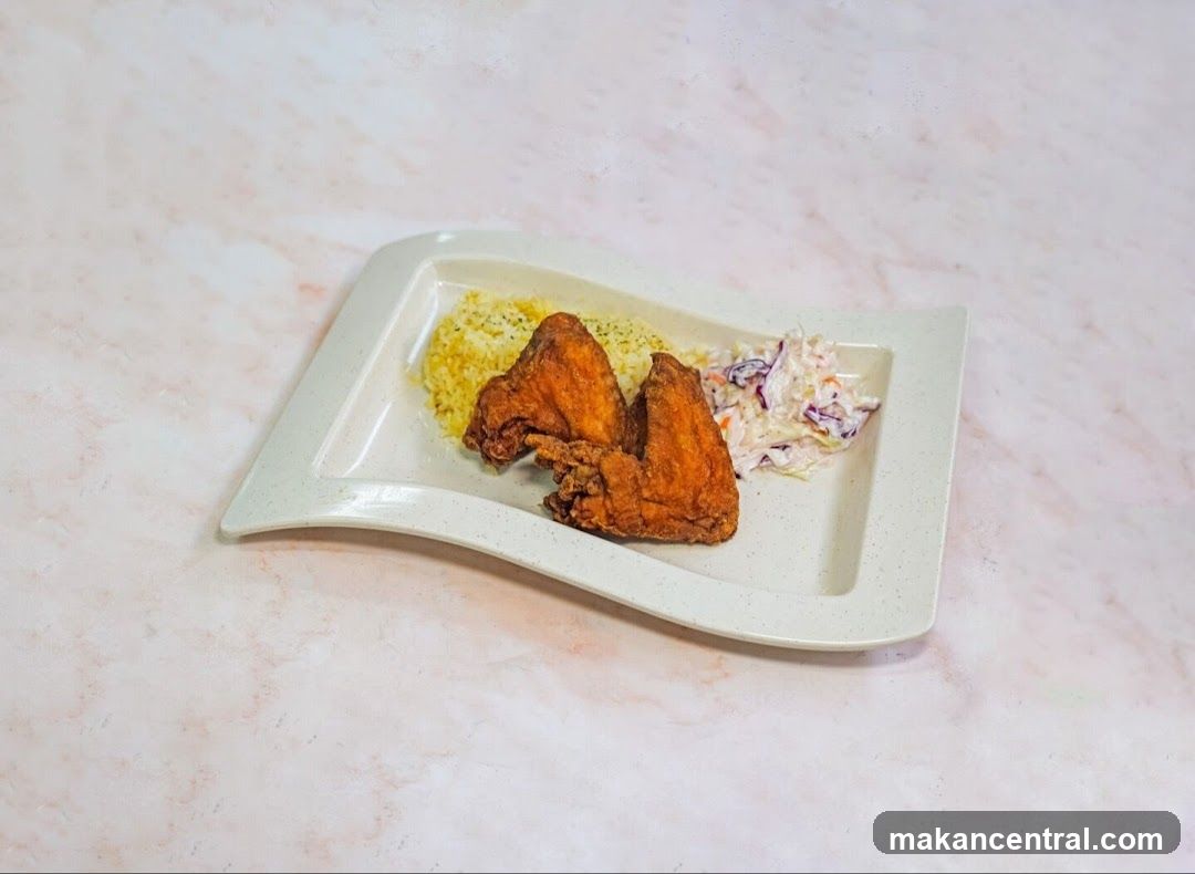 Fried Chicken Wings with Rice and Coleslaw