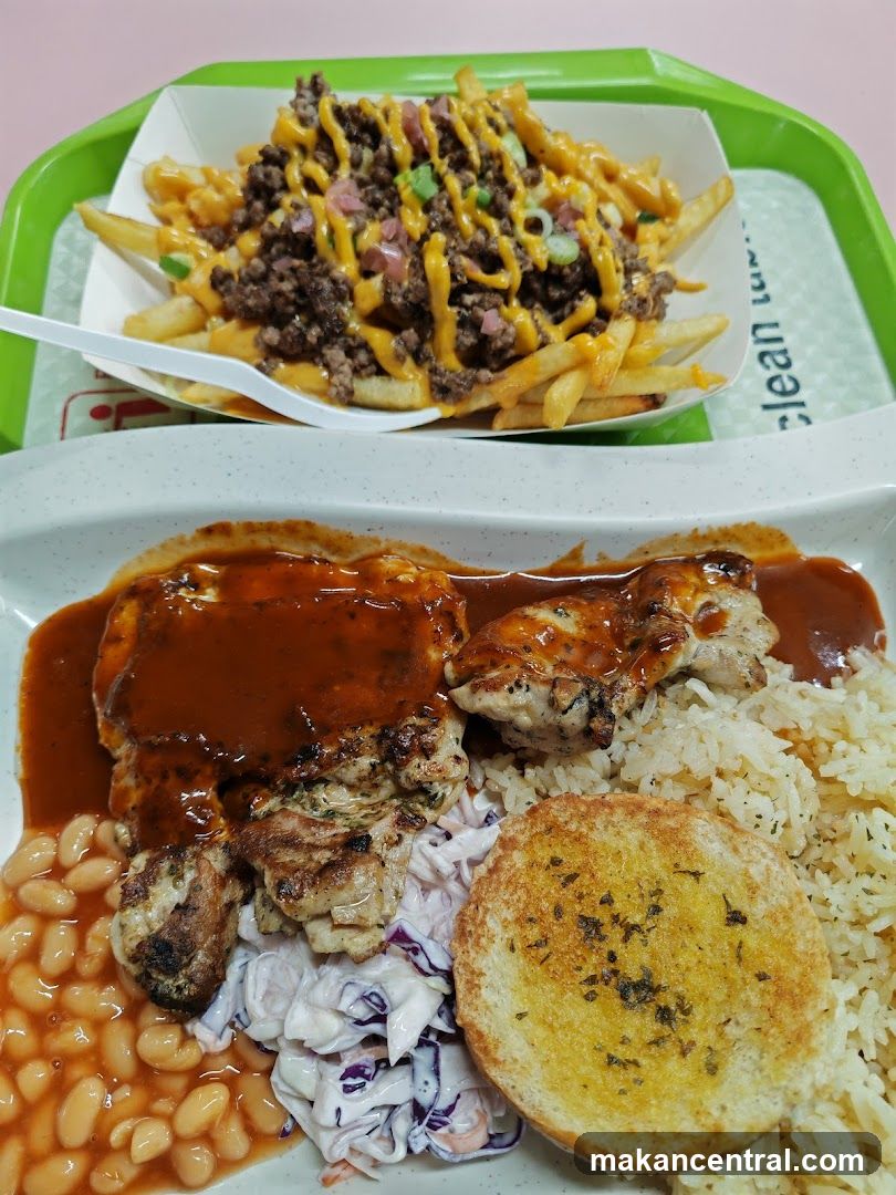 Chicken and Rice Platter with Loaded Fries