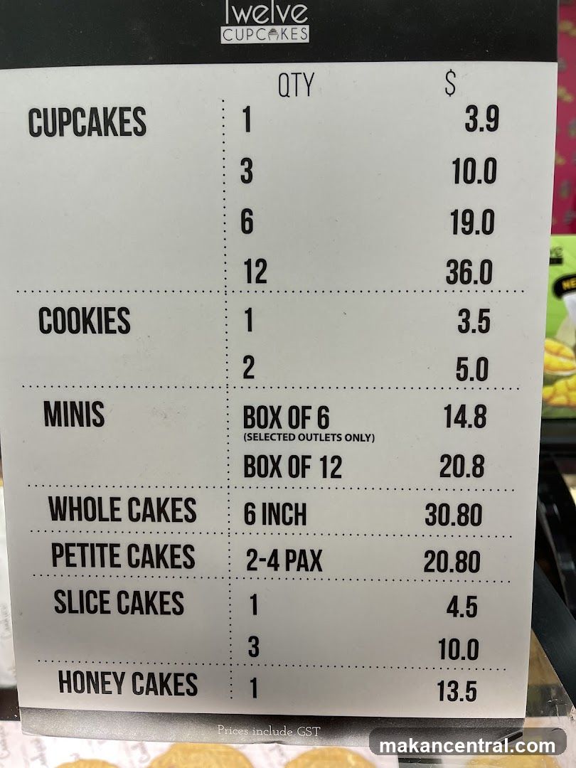 Twelve Cupcakes Menu