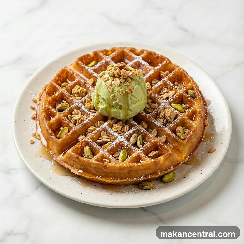 Waffle with Ice Cream and Pistachios