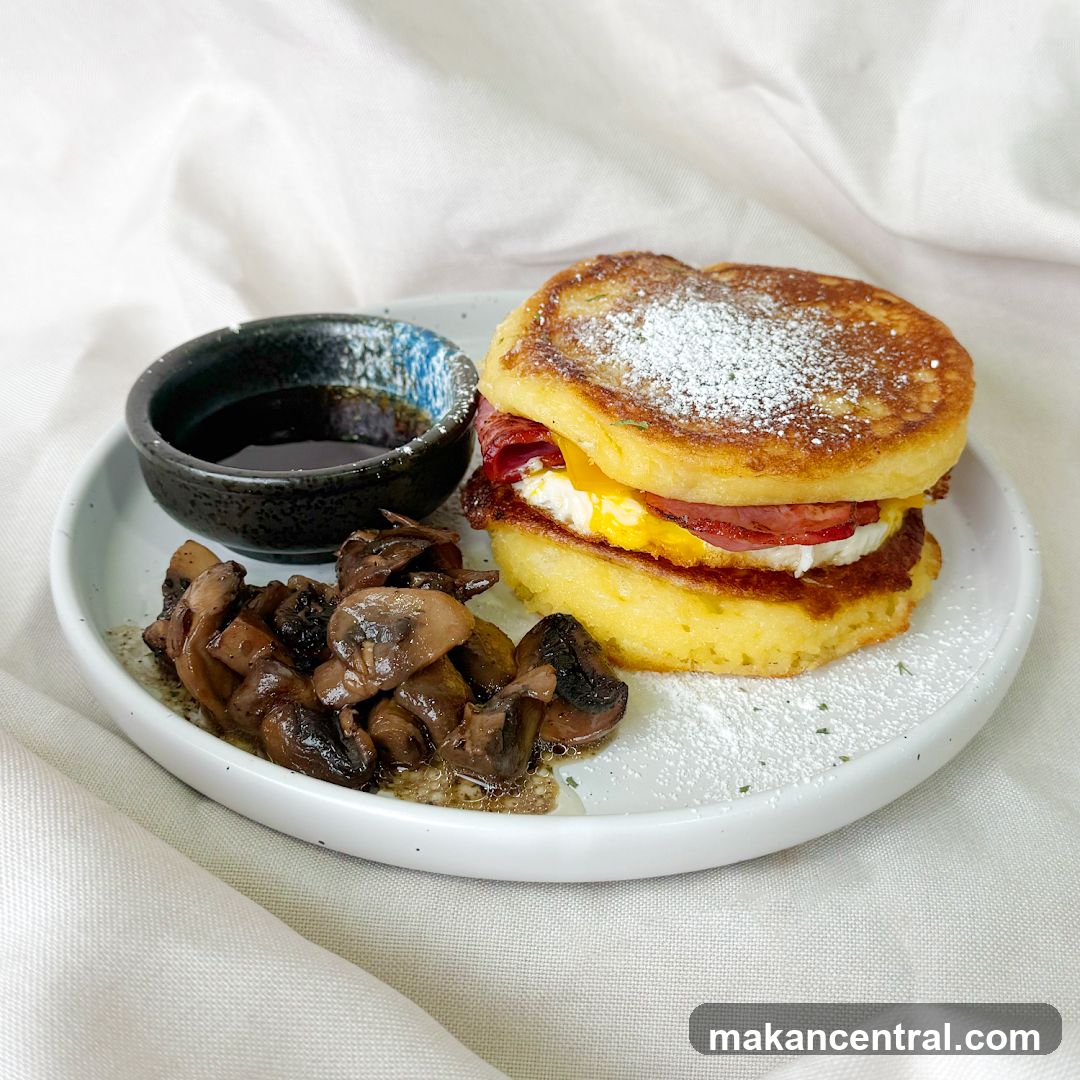 Breakfast Sandwich with Mushrooms and Syrup