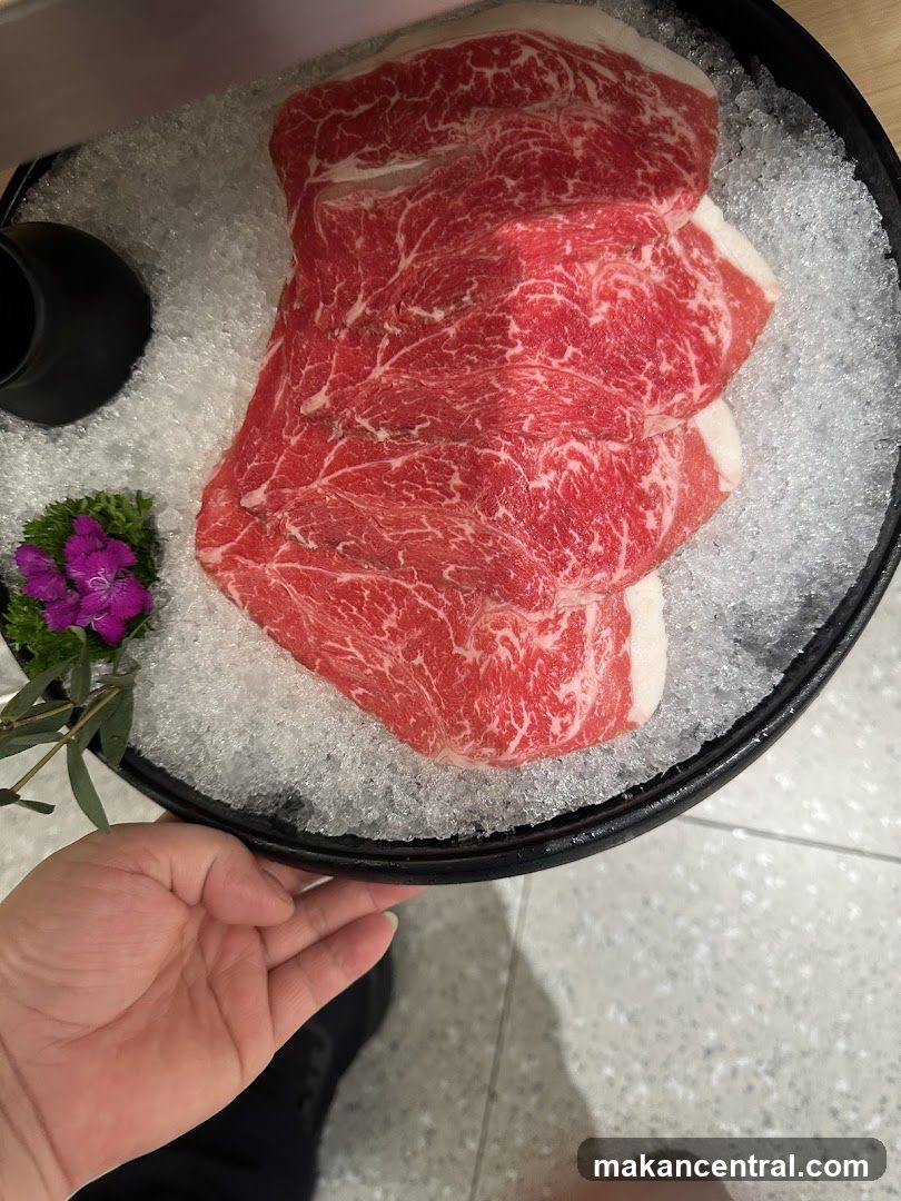 Thinly Sliced Raw Beef on Ice