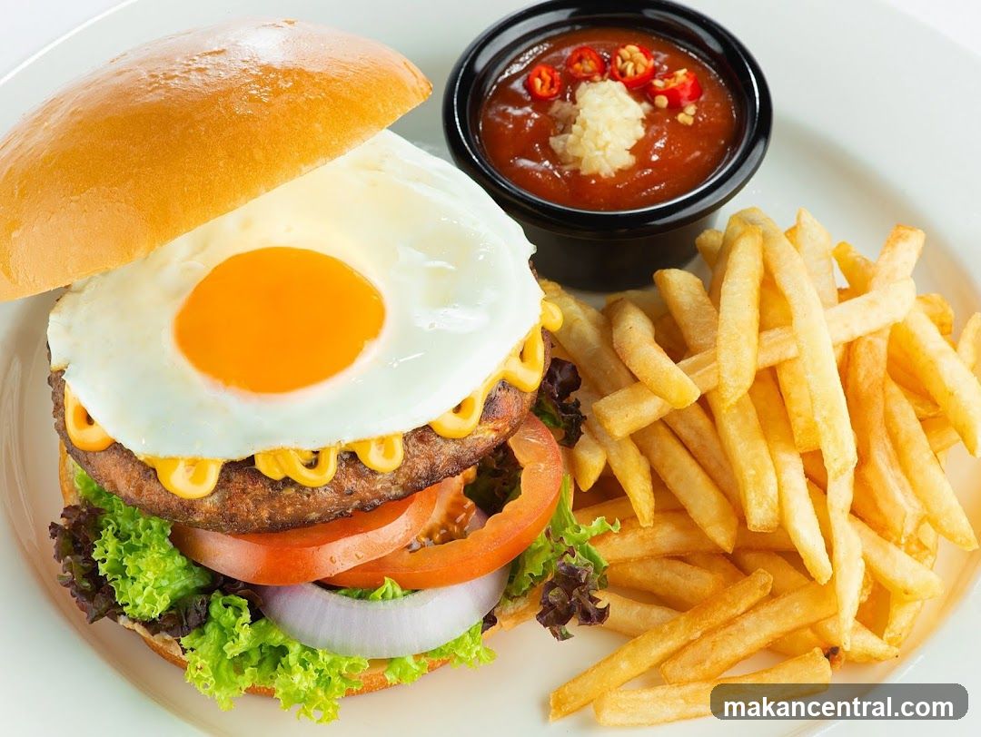 Burger with Fried Egg and Fries