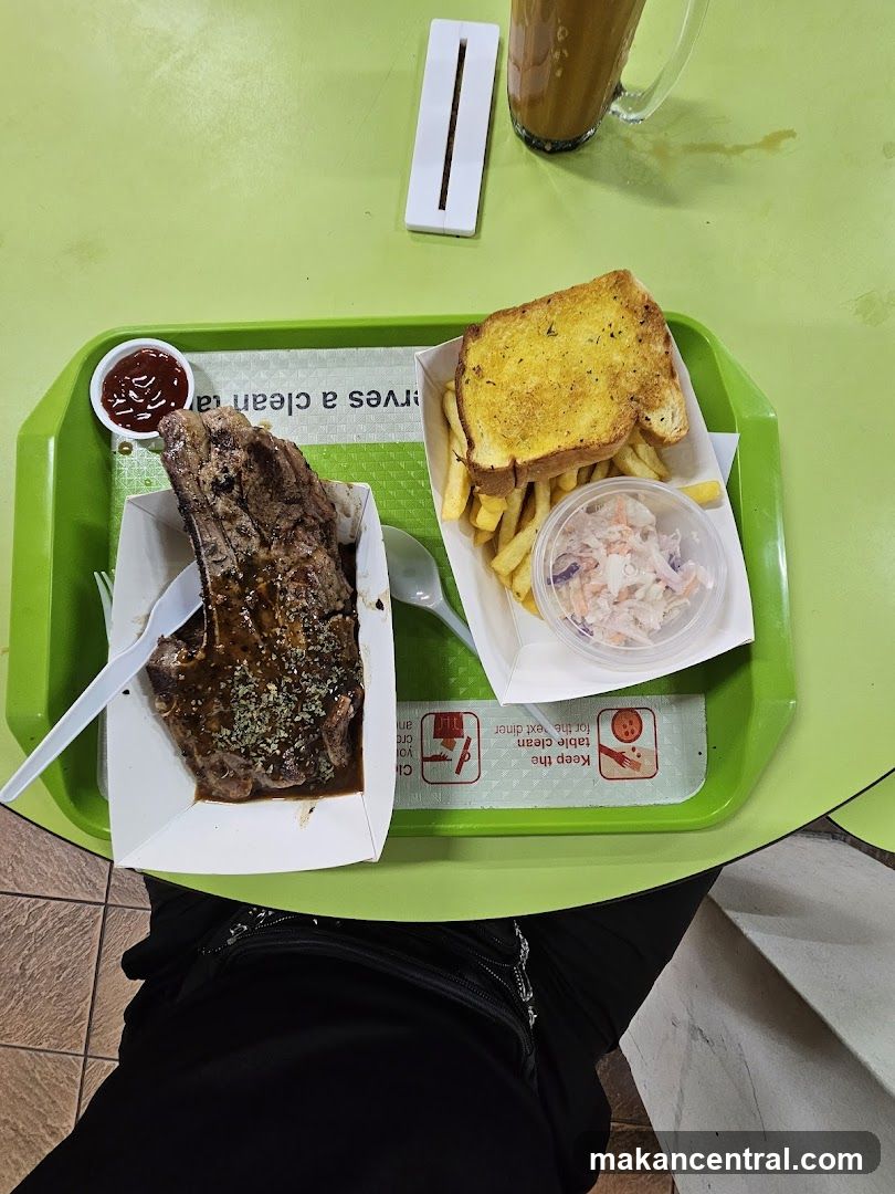 Steak Dinner with Fries and Garlic Bread