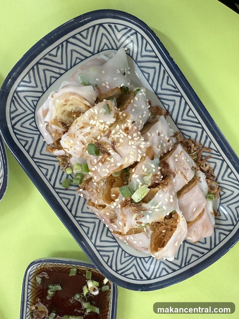 Cheung Fun with Fried Dough and Sesame Seeds