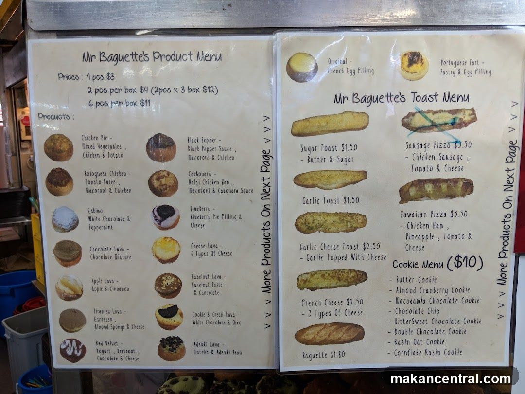Mr Baguette's Product Menu & Toast Menu