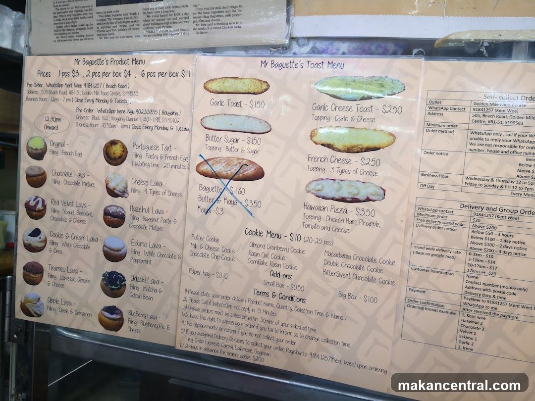 Mr Baguette's Product Menu & Toast Menu