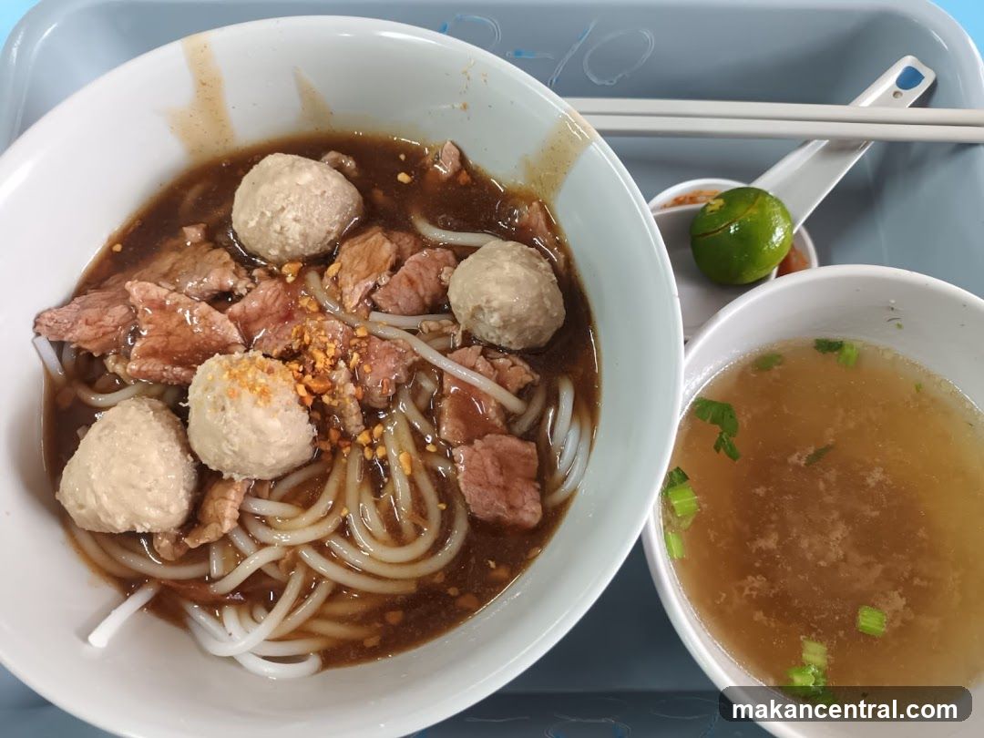 Beef noodle soup with meatballs