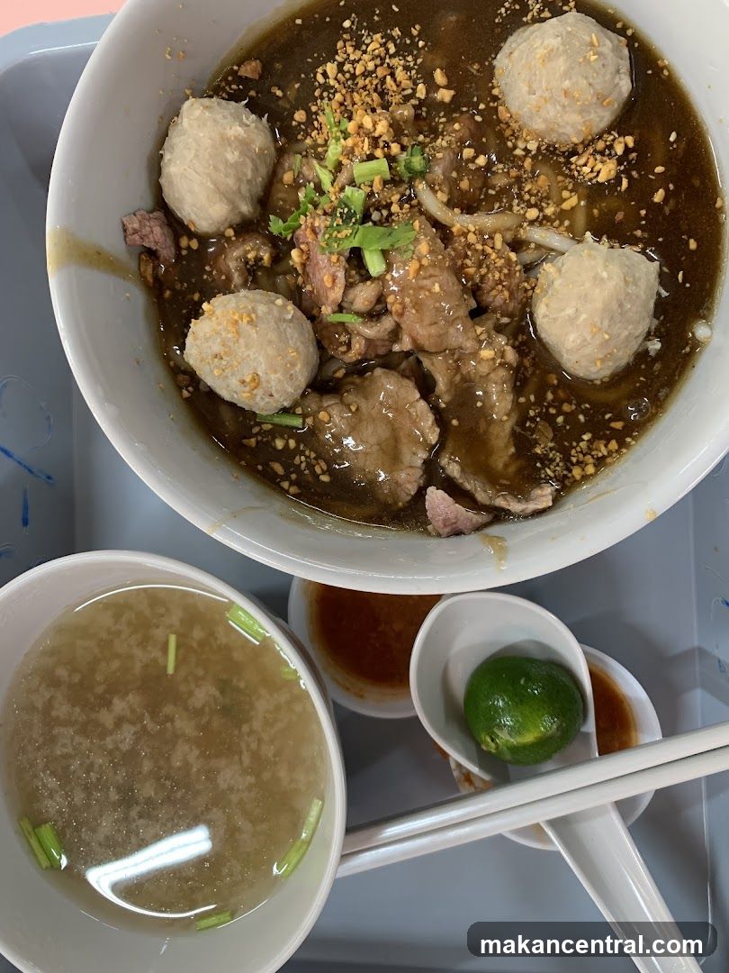 Beef noodle soup with meatballs
