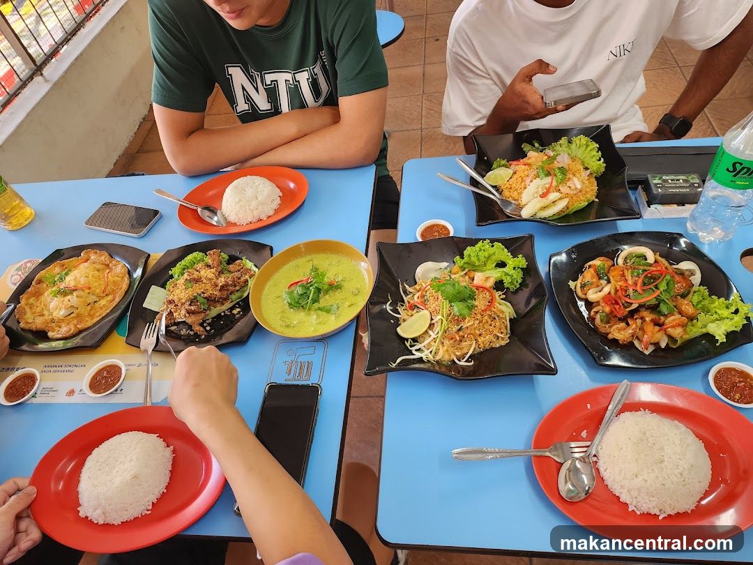 Table with various dishes and drinks
