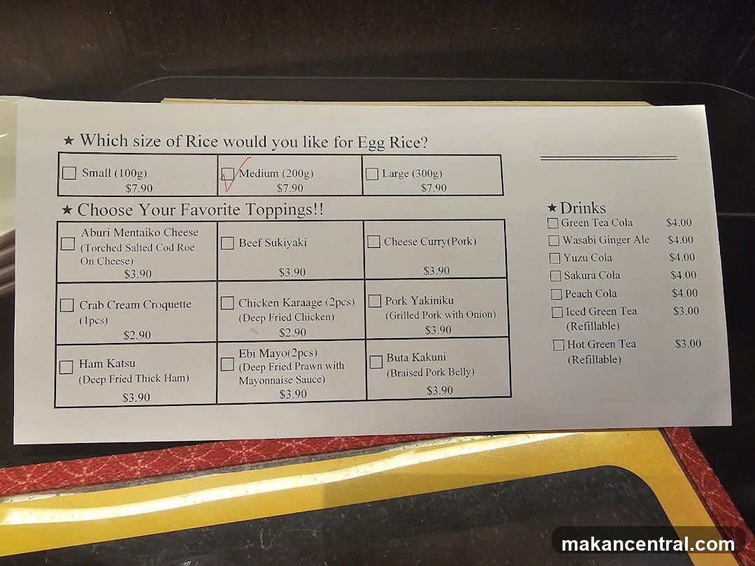 Rice and Toppings Menu