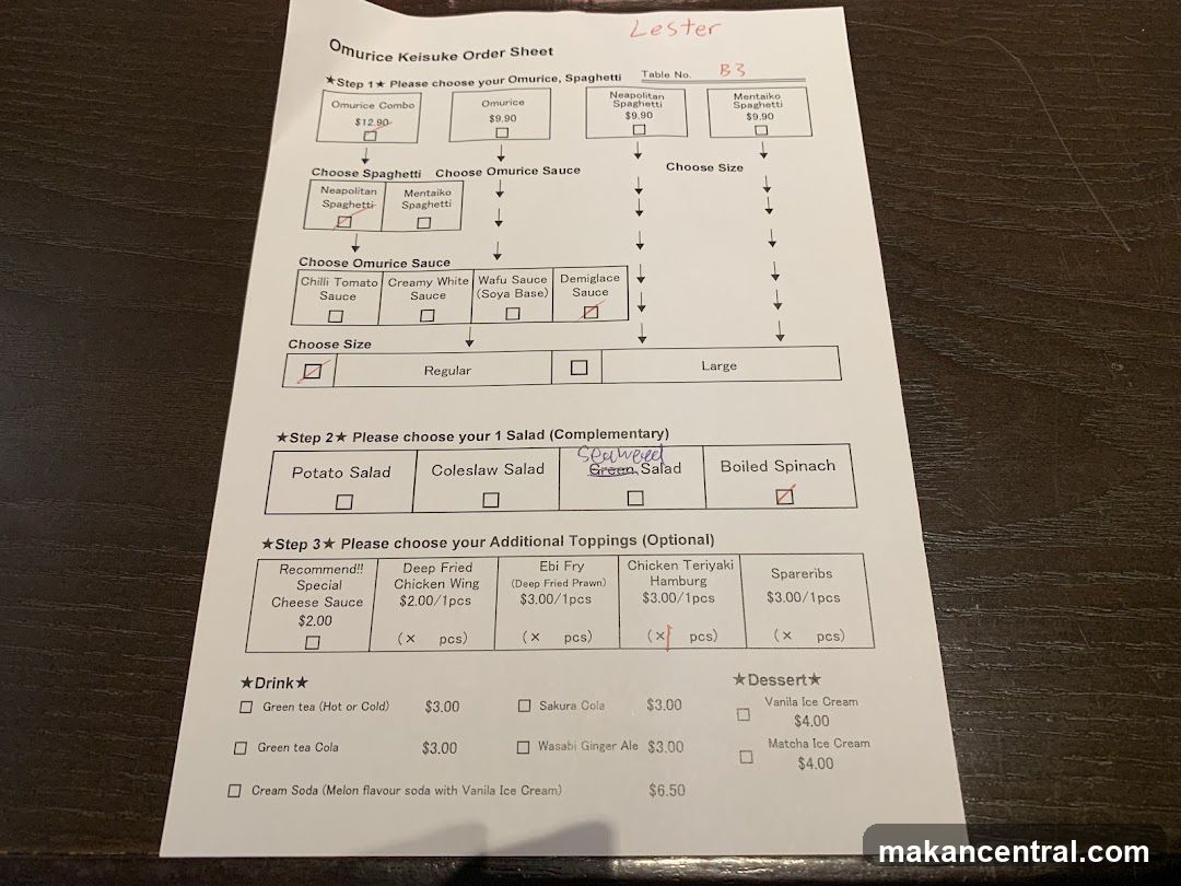 Omurice Keisuke Order Sheet