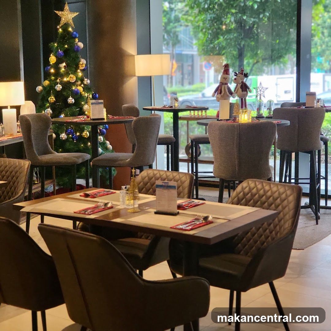 Restaurant interior decorated for Christmas