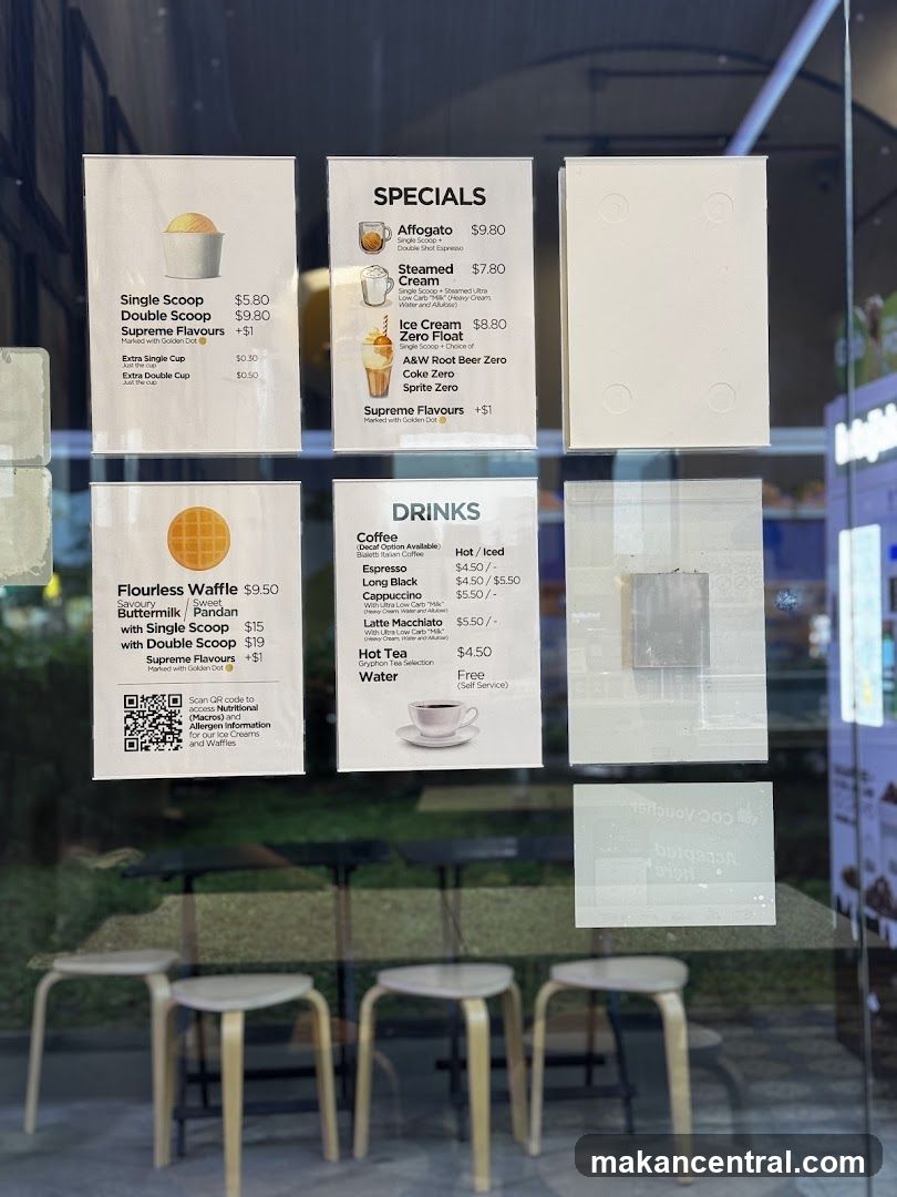 Ice Cream and Drinks Menu