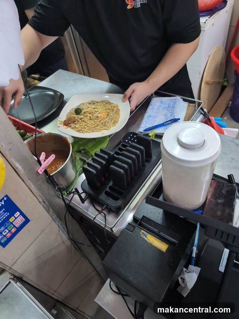 Food preparation at a restaurant counter