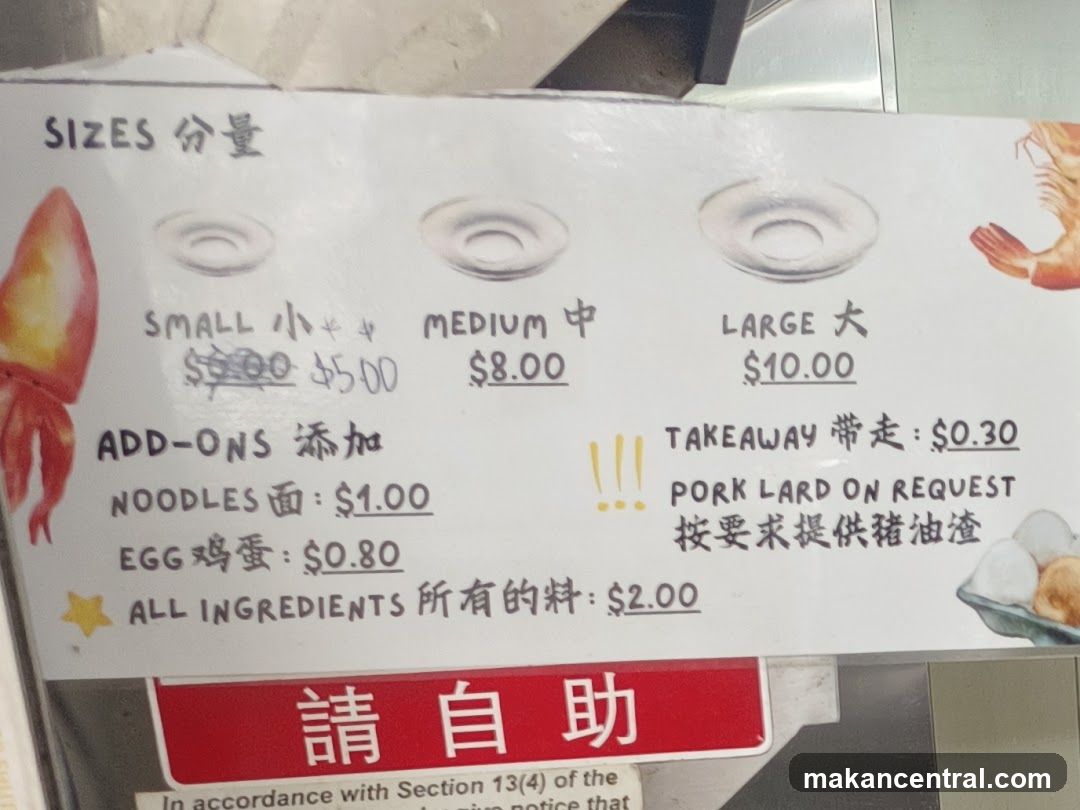 Sizes and Add-ons