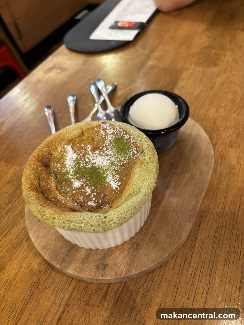 Matcha Soufflé with Ice Cream