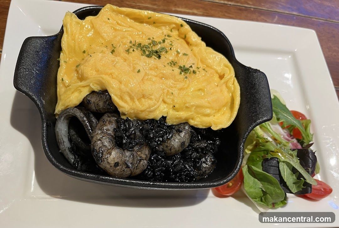 Squid Ink Risotto with Omelette