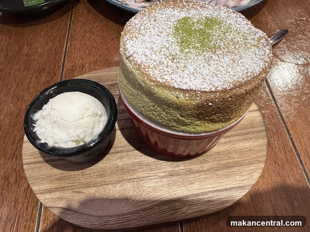Matcha Soufflé with Ice Cream