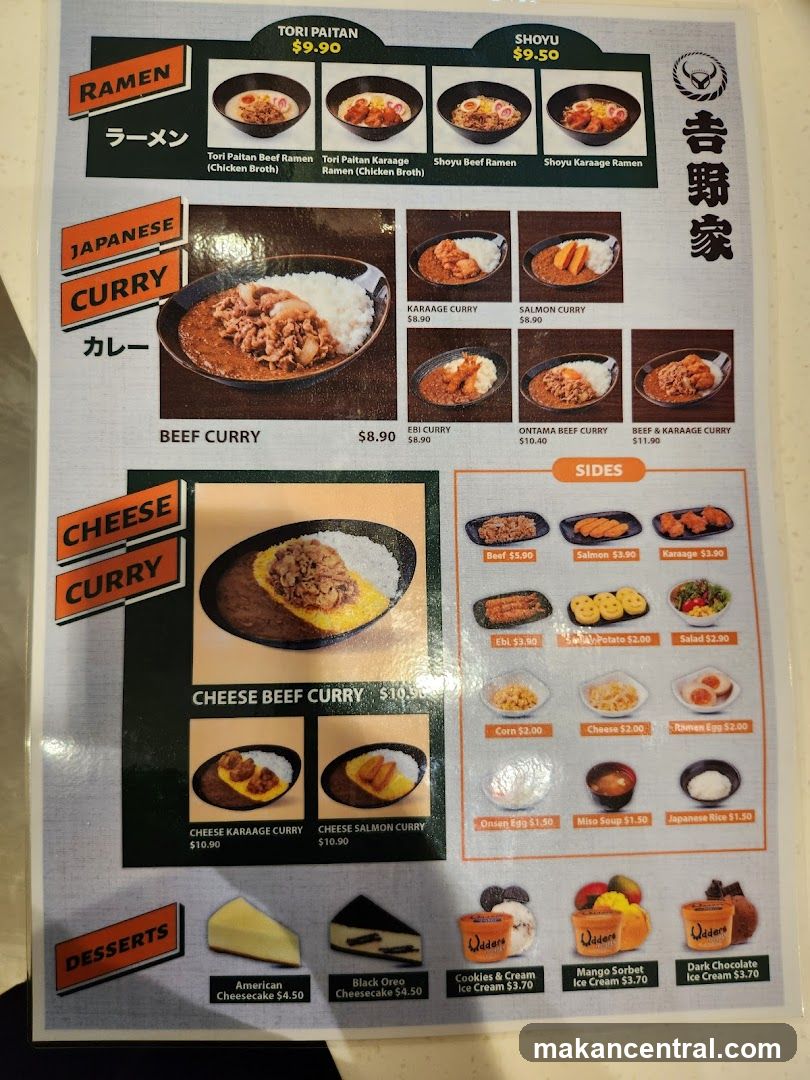 Yoshinoya Menu