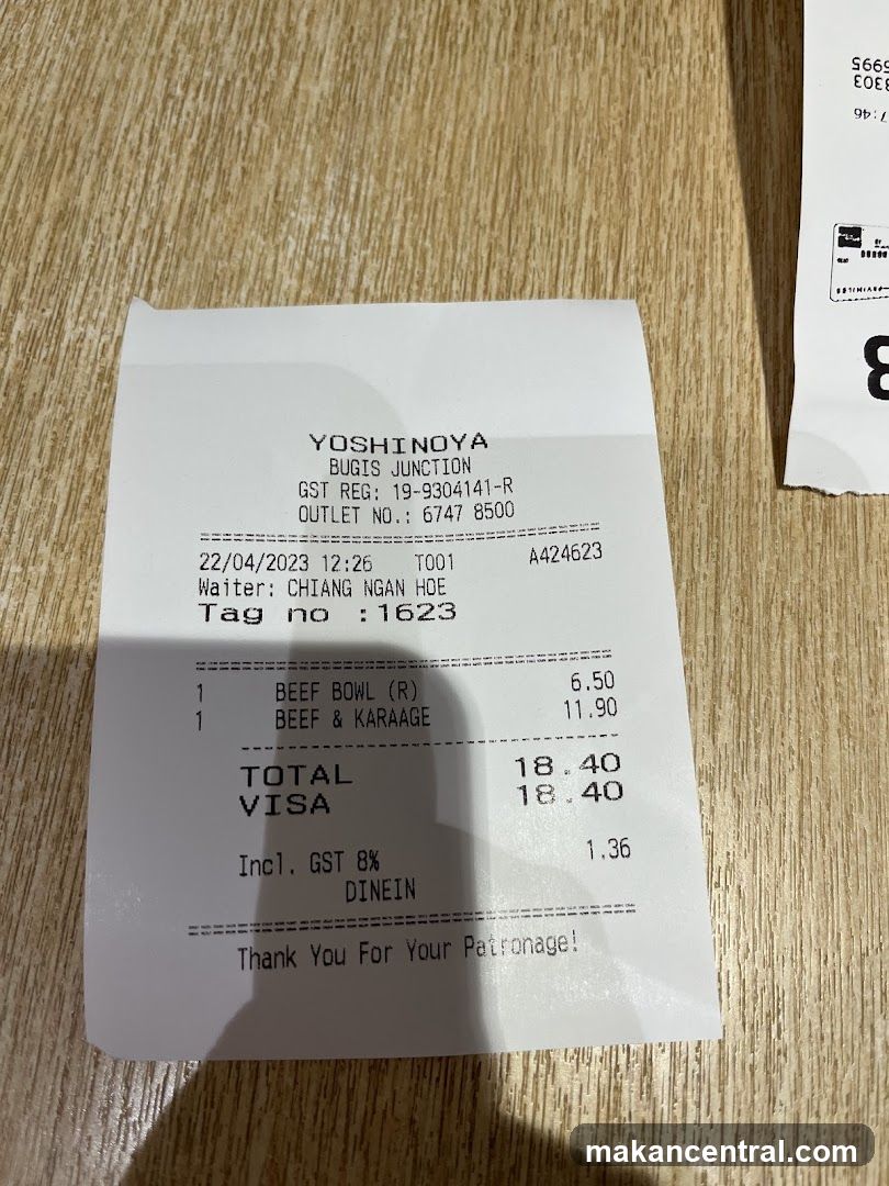 Receipt from Yoshinoya