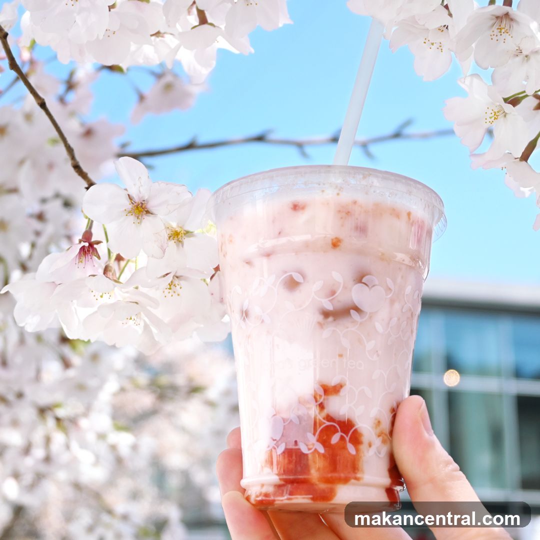 Strawberry Milk Tea with Cherry Blossoms