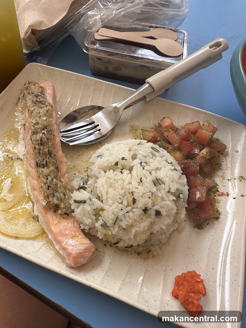 Salmon with Rice and Salad