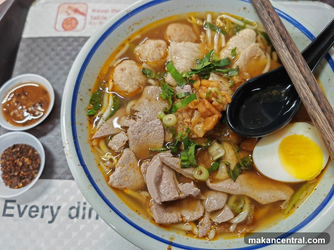 Noodle Soup with Egg and Meatballs
