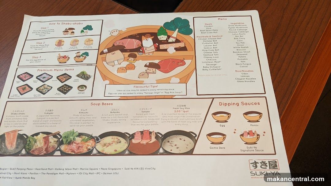 SUKI-YA Eat All You Can Sukiyaki & Shabu Shabu Menu