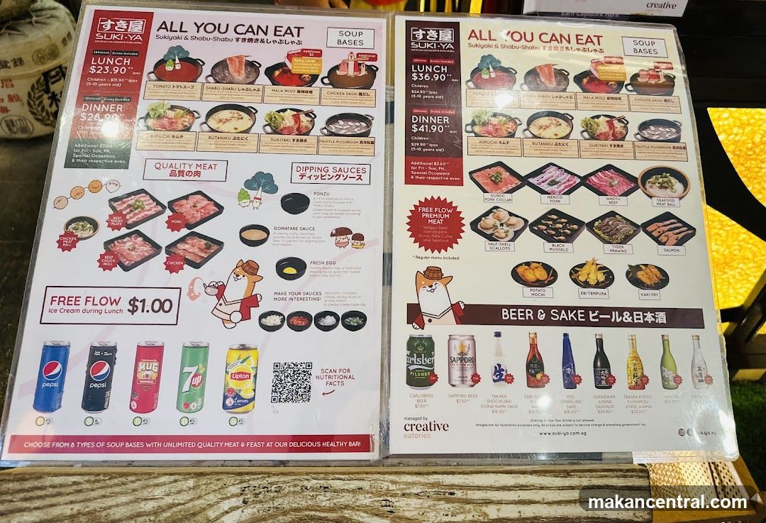 SUKI-YA ALL YOU CAN EAT Sukiyaki & Shabu-Shabu Menu