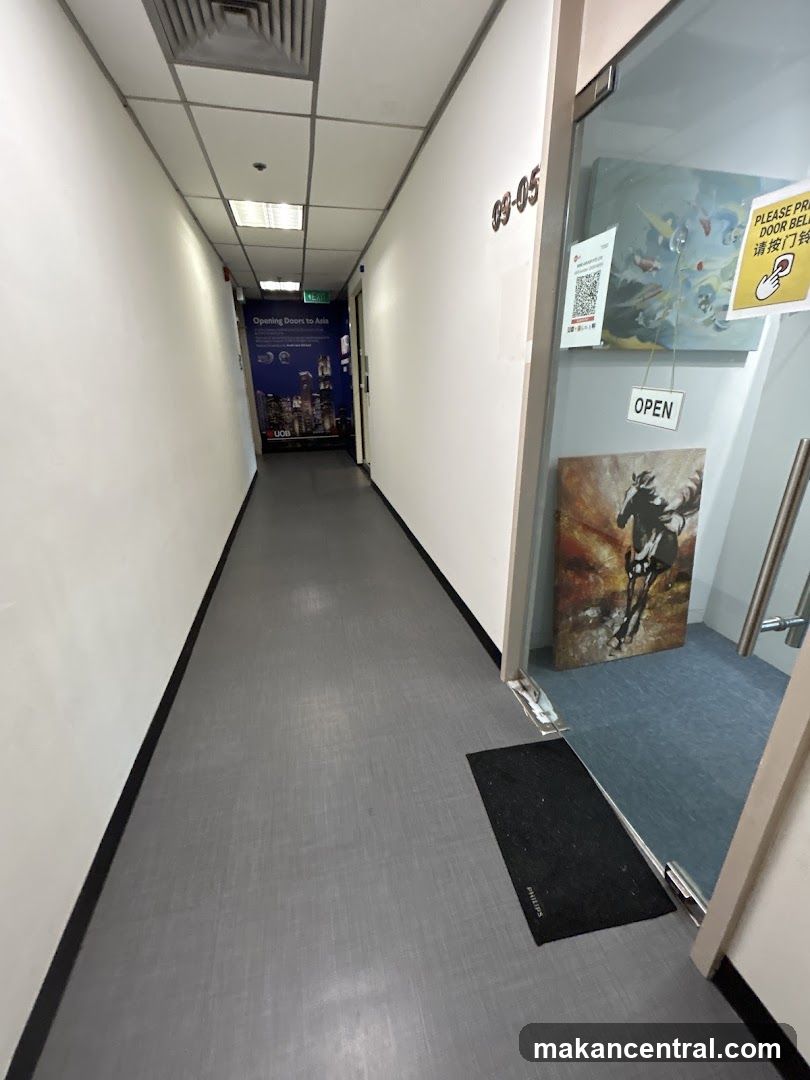 Office Hallway with Artwork and Signage